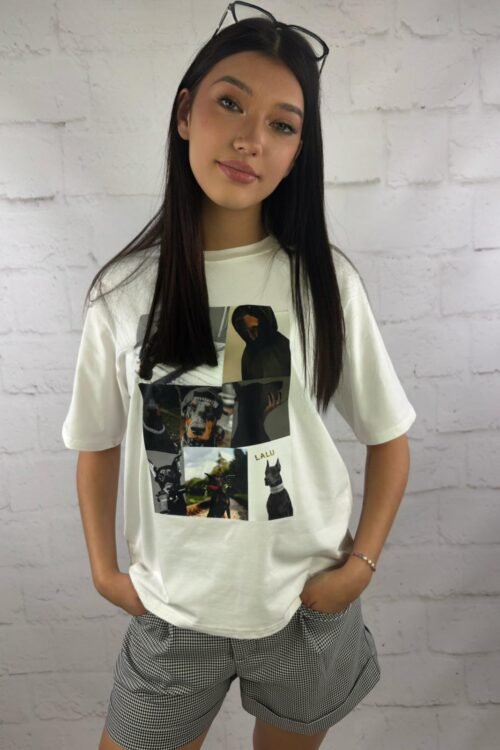 Biała koszulka z nadrukiem psów