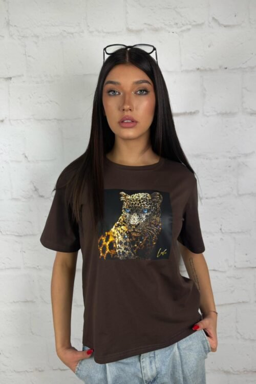 Brązowa koszulka z panterą